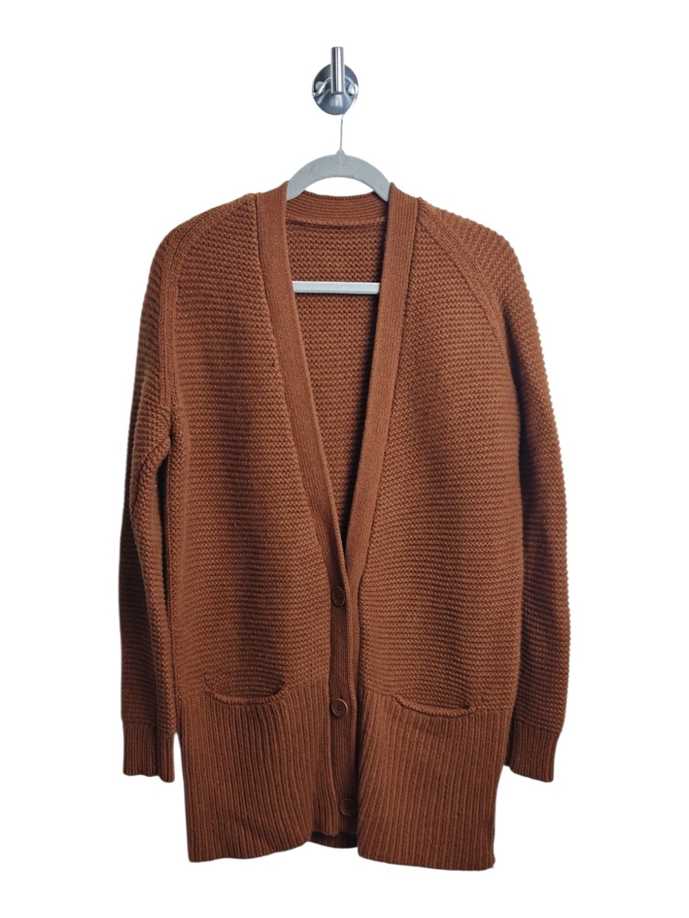 Vince Wool Cashmere Blend Cardigan in Rust Brown